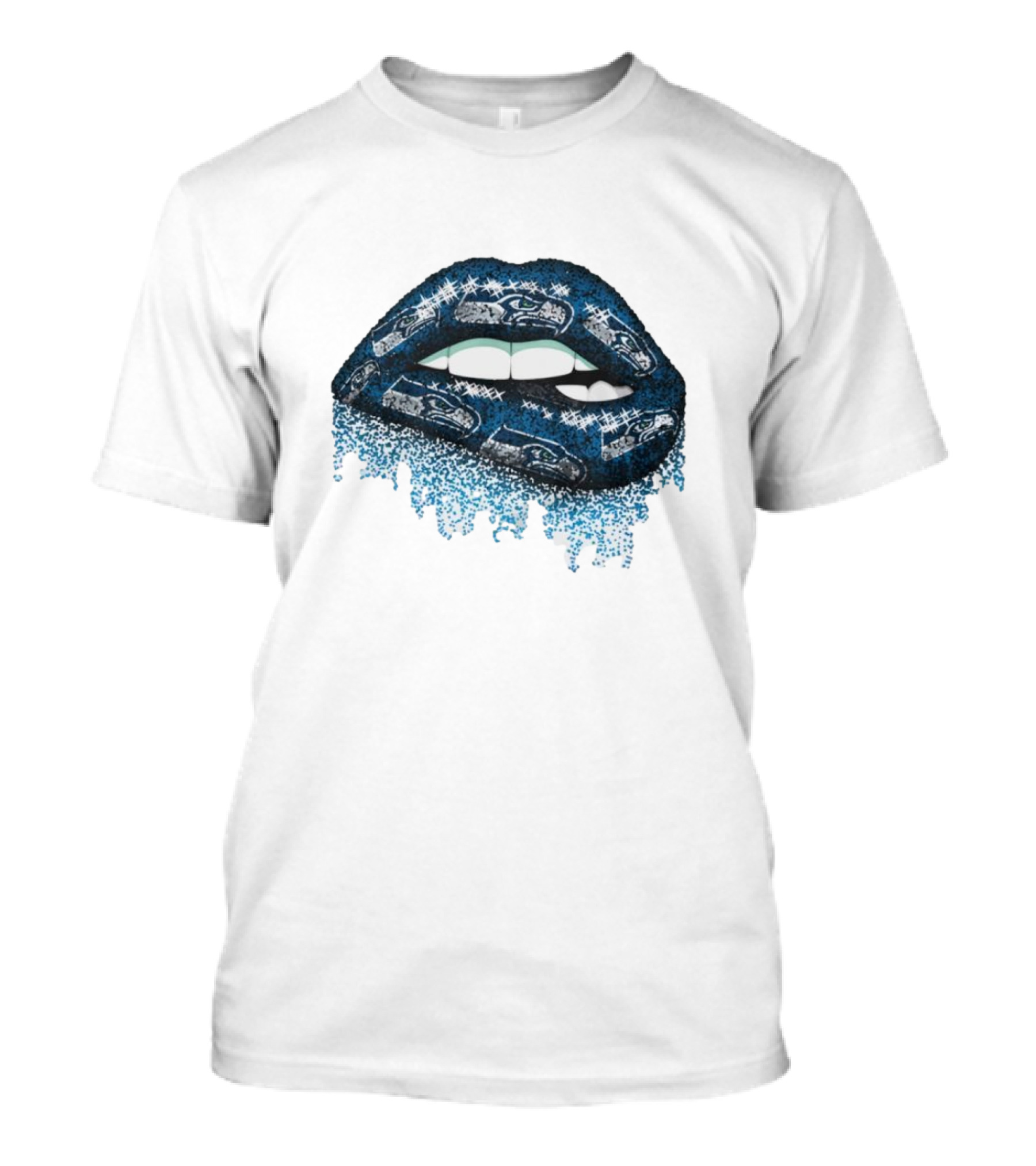 Rhinestone Lips Seattle Seahawks Logo Sparkle Fan T-Shirt