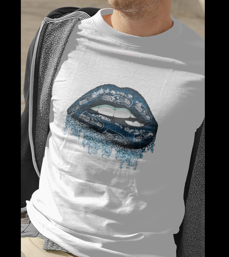 Rhinestone Lips Seattle Seahawks Logo Sparkle Fan T-Shirt