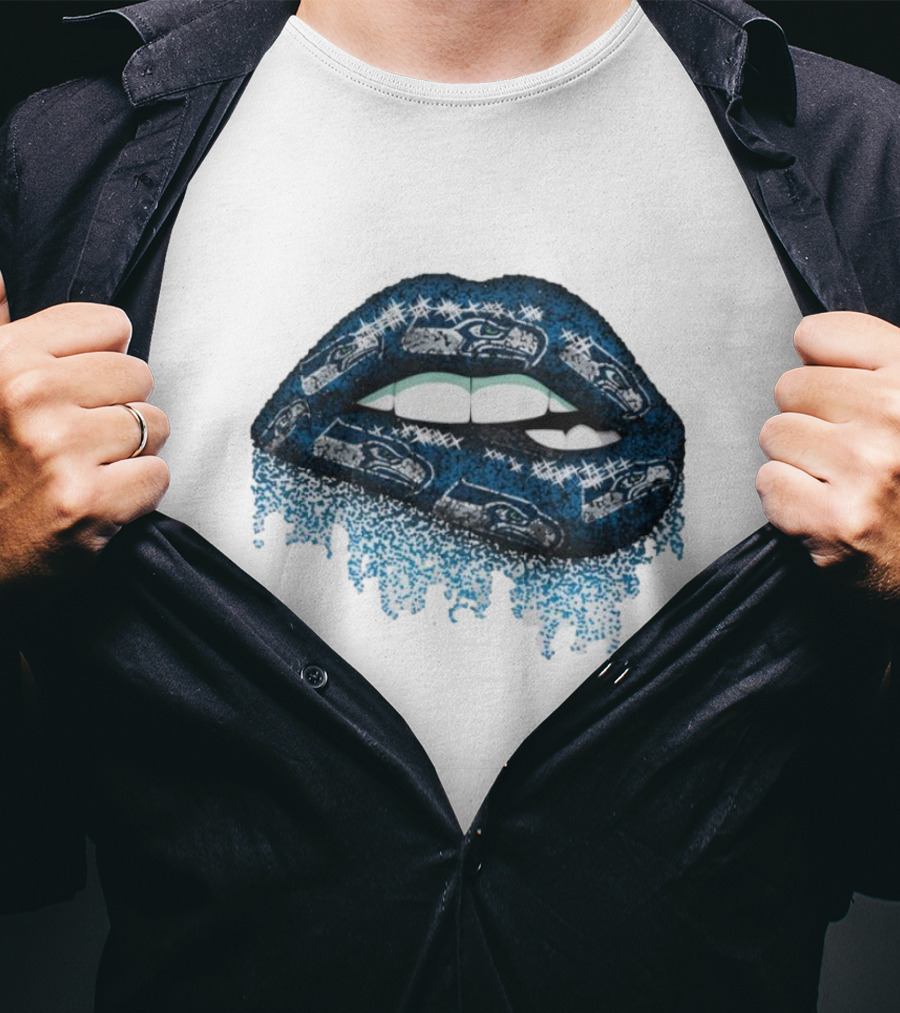 Rhinestone Lips Seattle Seahawks Logo Sparkle Fan T-Shirt