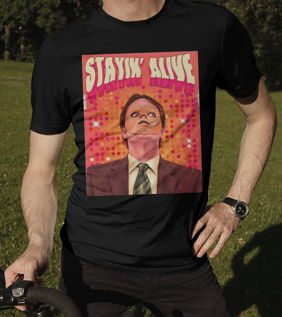 Stayin' Alive Dwight Schrute Retro Disco T-Shirt