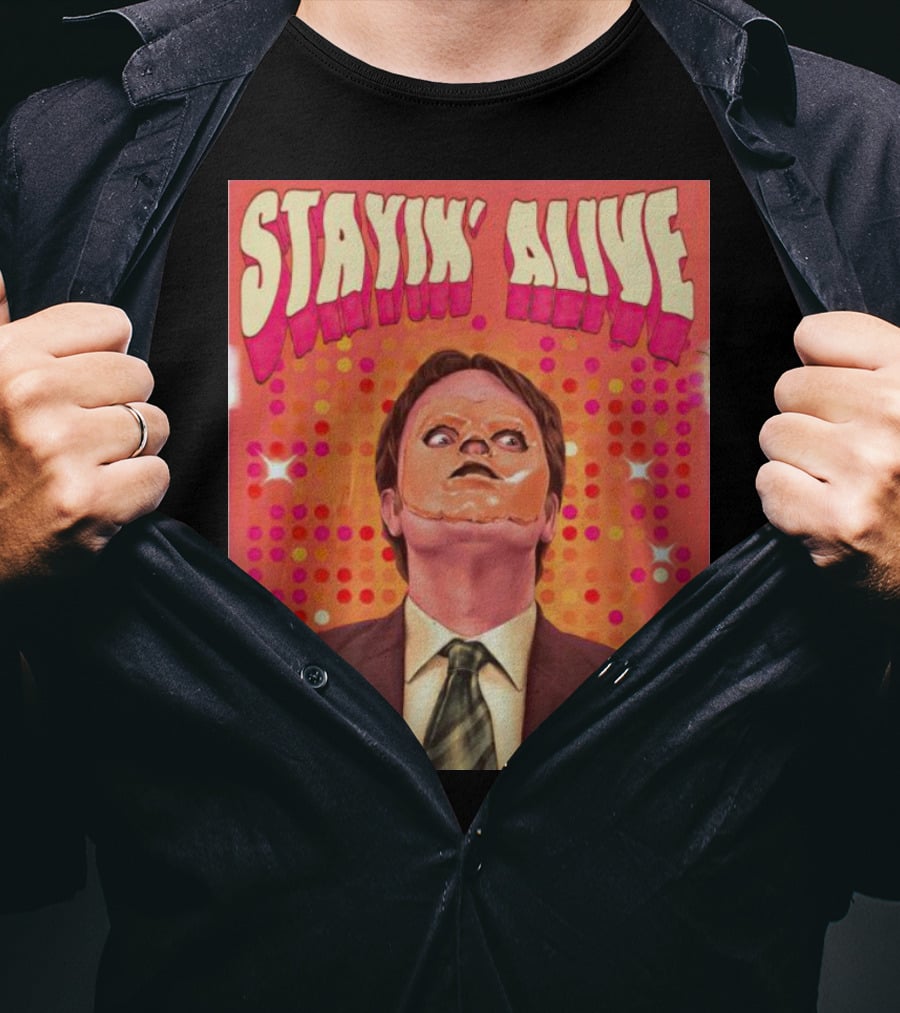 Stayin' Alive Dwight Schrute Retro Disco T-Shirt