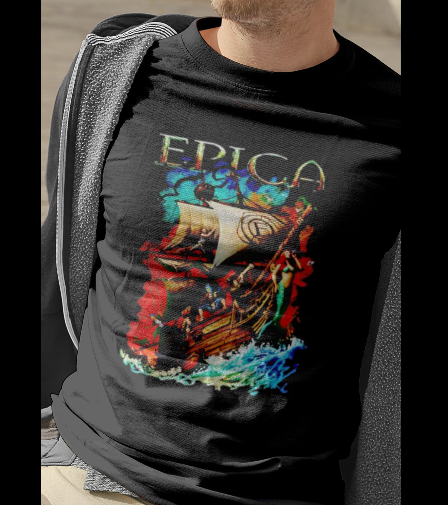 EPICA Pirate Ship Adventure With Mythical Creatures And Ocean Waves T-Shirt