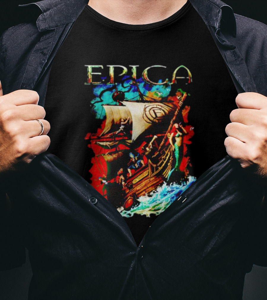 EPICA Pirate Ship Adventure With Mythical Creatures And Ocean Waves T-Shirt