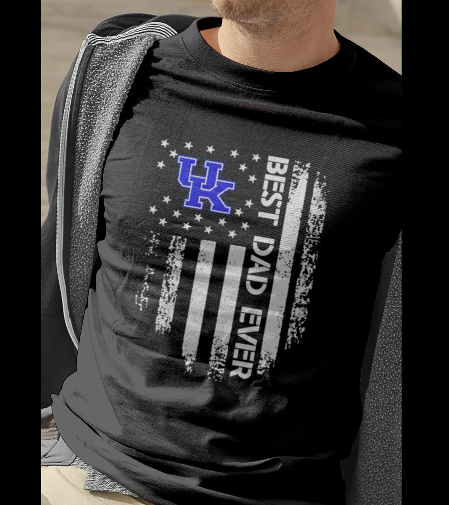 Kentucky Wildcats Best Dad Ever Vertical Stars Stripes T-Shirt