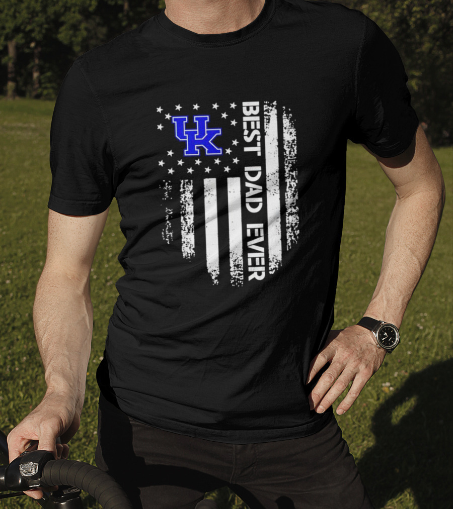 Kentucky Wildcats Best Dad Ever Vertical Stars Stripes T-Shirt