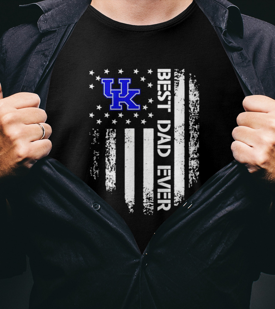 Kentucky Wildcats Best Dad Ever Vertical Stars Stripes T-Shirt
