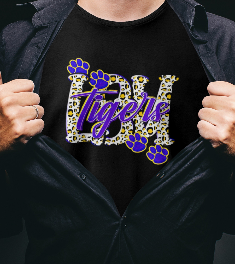 Lsu Tigers Leopard Print With Blue And Yellow Paw Prints T-Shirt