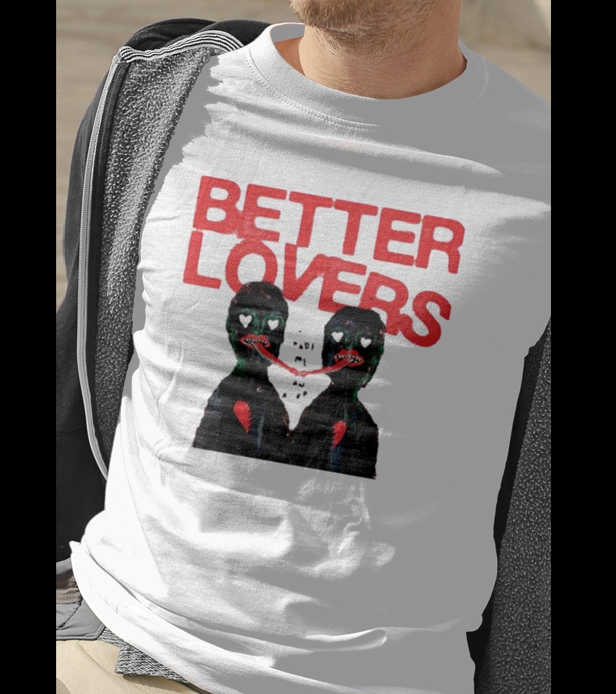 Better Lovers Distorted Figures With Textured Red Letters T-Shirt