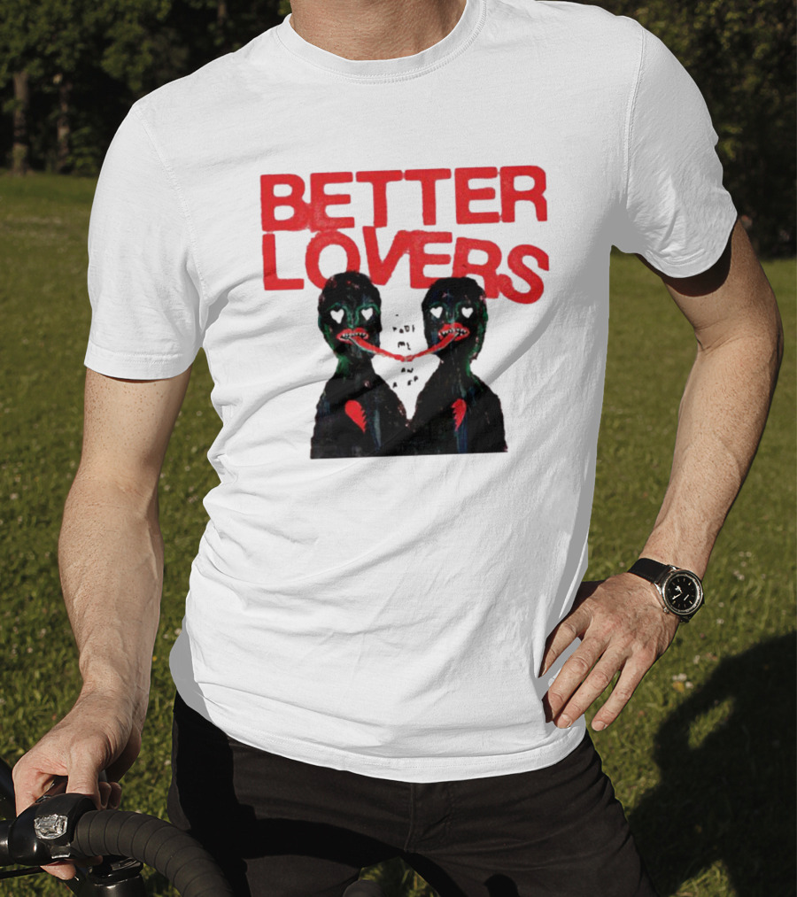 Better Lovers Distorted Figures With Textured Red Letters T-Shirt