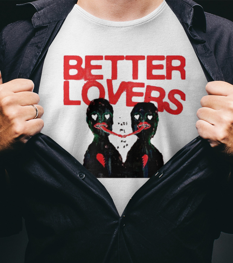 Better Lovers Distorted Figures With Textured Red Letters T-Shirt