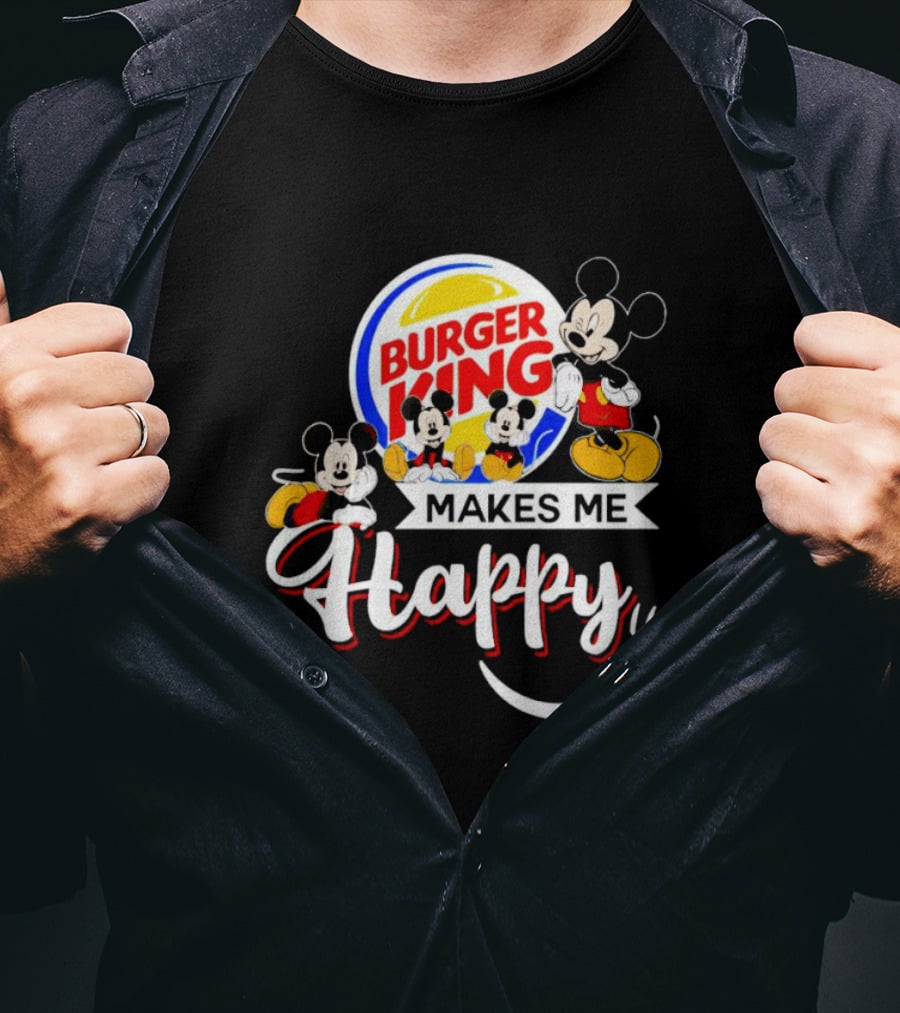 Burger King Makes Me Happy Mickey With Iconic Mouse Characters T-Shirt
