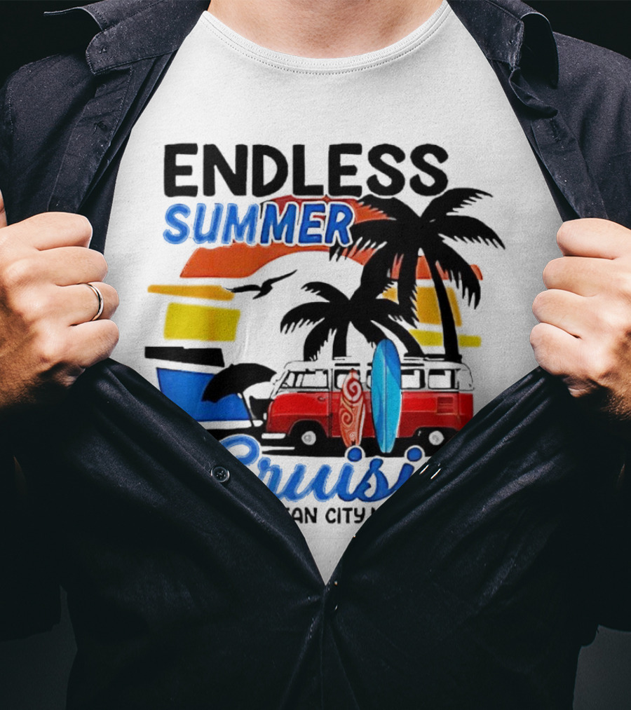 Endless Summer Cruisin Ocean City Maryland Vintage Sunset Surfboard Van Palm Trees T-Shirt