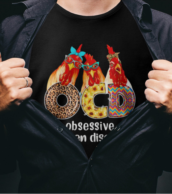 OCD Obsessive Chicken Disorder Funny Colorful Chickens With Glasses And Accessories T-Shirt