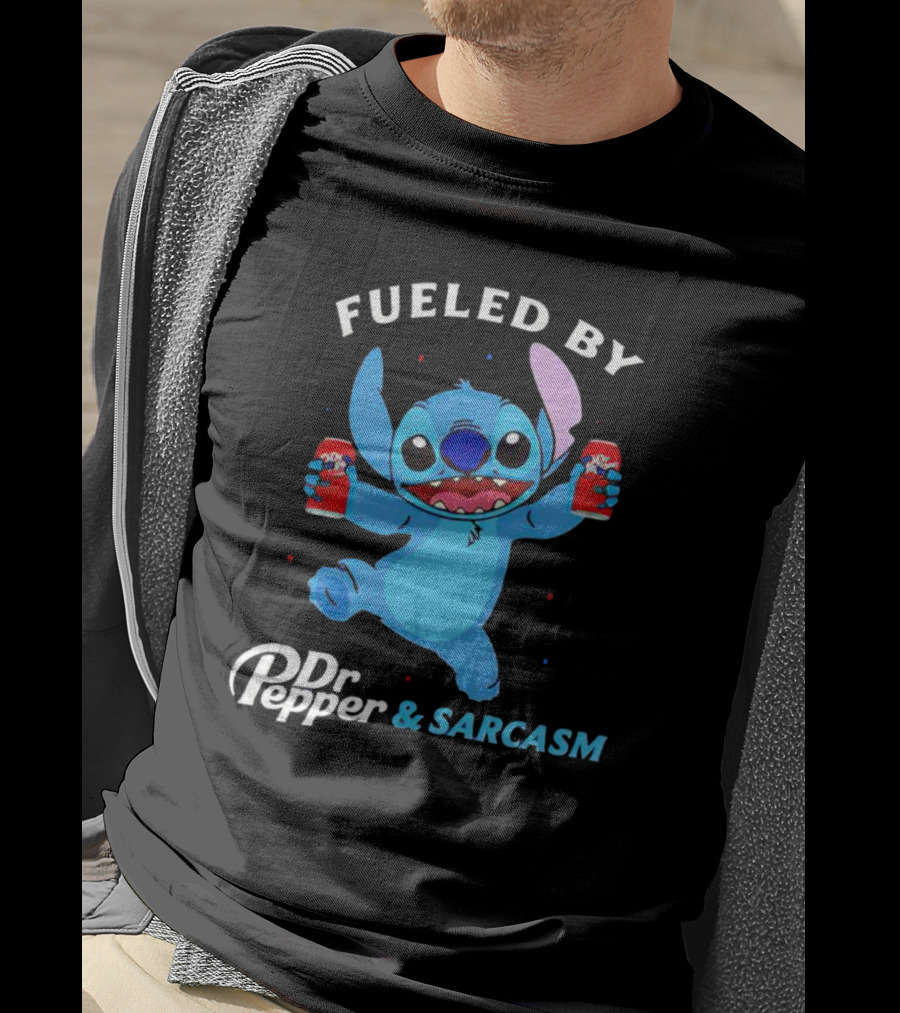 Fueled By Dr Pepper And Sarcasm Stitch Holding Cans T-Shirt