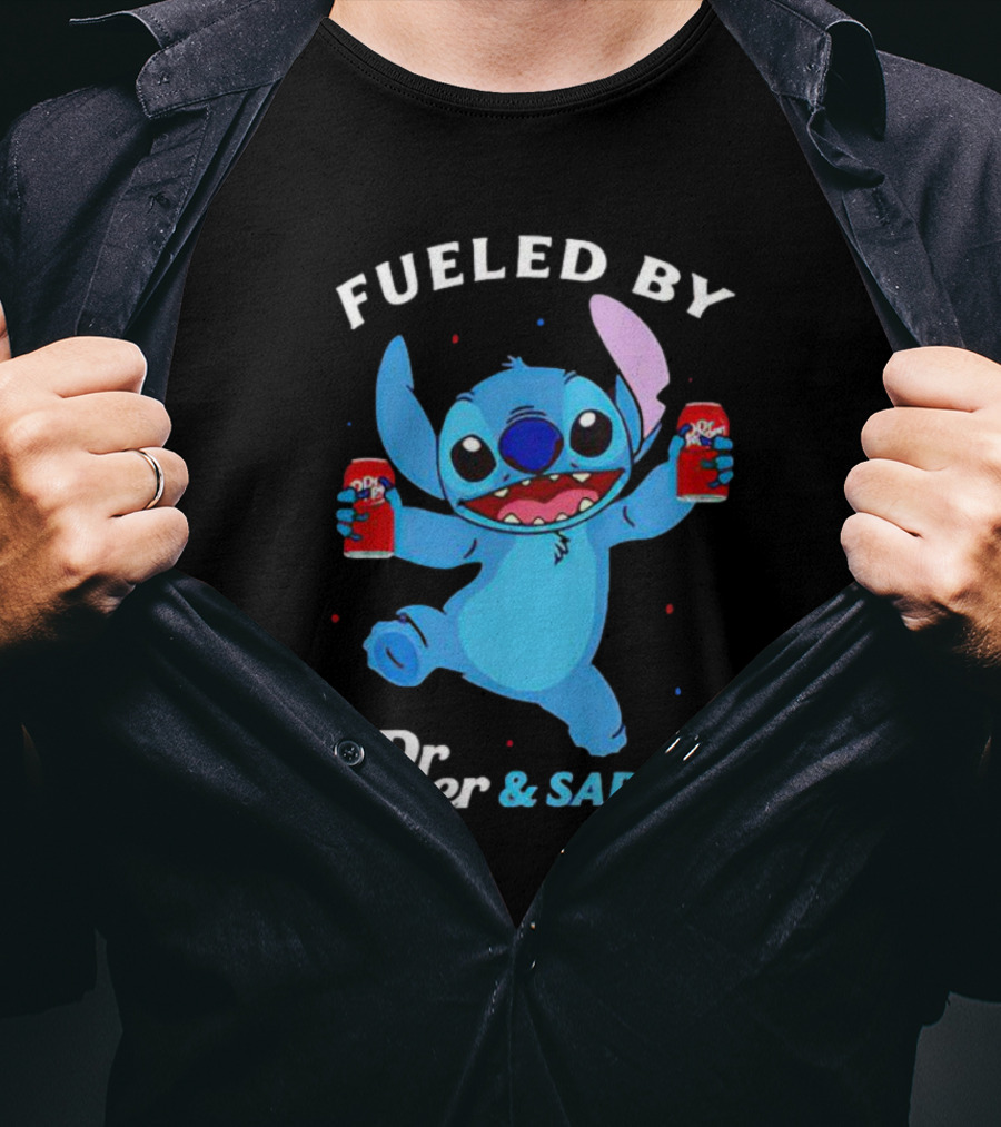 Fueled By Dr Pepper And Sarcasm Stitch Holding Cans T-Shirt