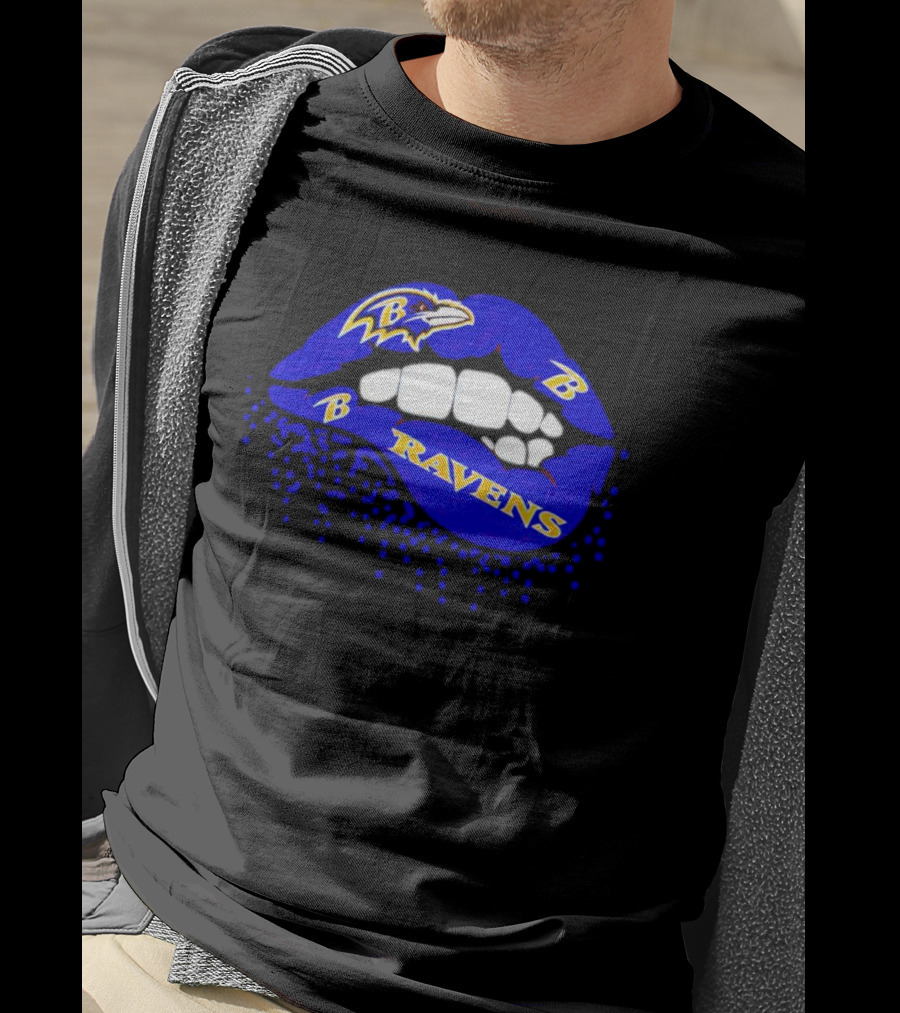 Baltimore Ravens B Lip Logo Blue And White Fan T-Shirt