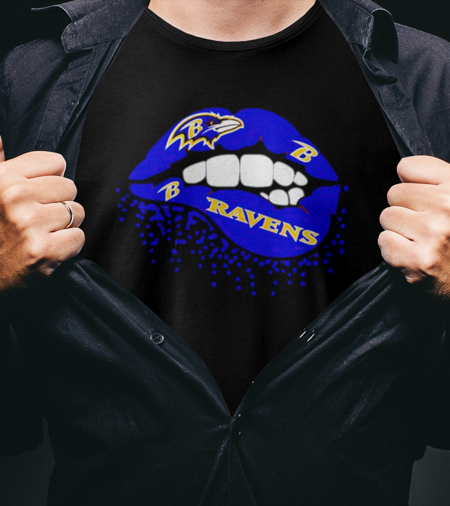 Baltimore Ravens B Lip Logo Blue And White Fan T-Shirt