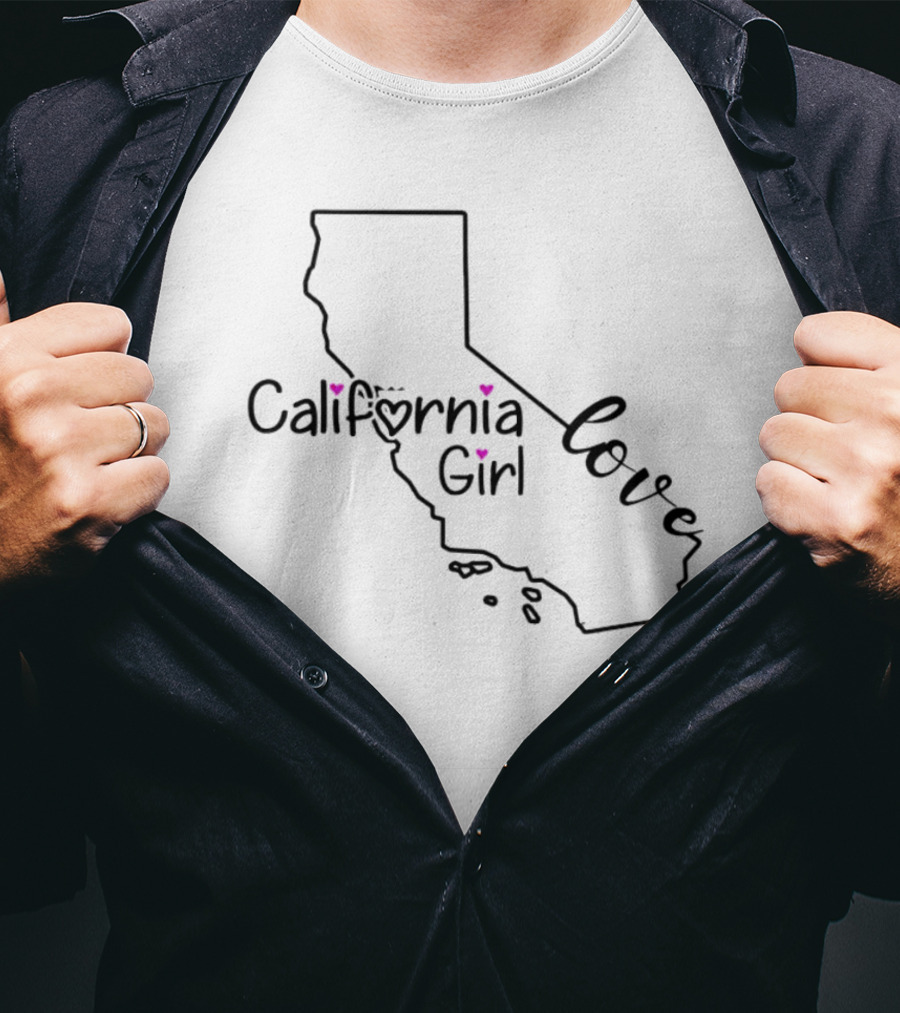 California Girl Love Map With Hearts T-Shirt