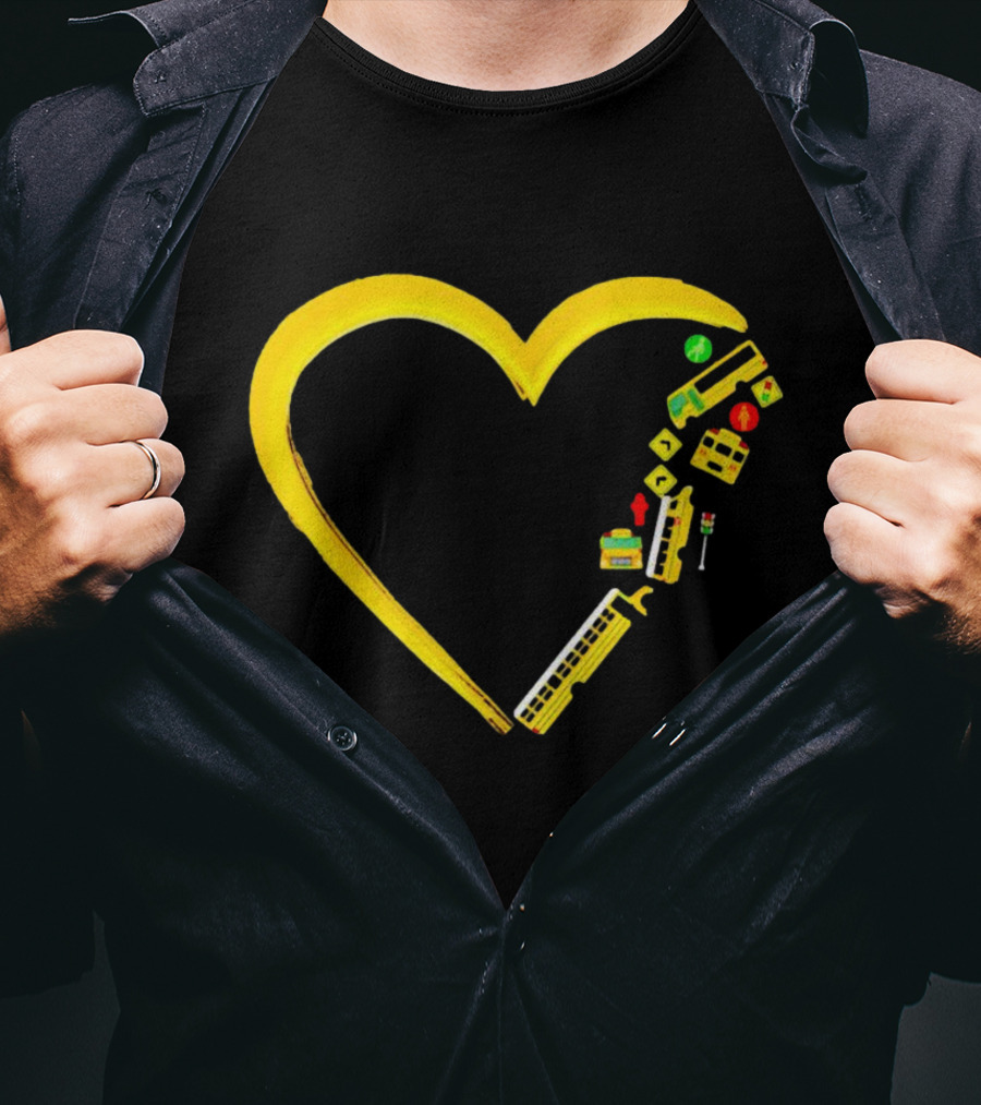 School Bus Driver Heart Traffic Sign And School Crossing T-Shirt
