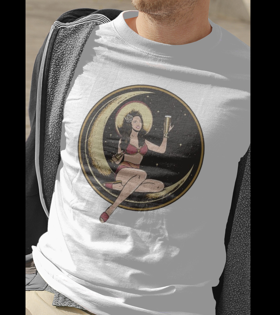 Moon Lady With Beer In Red Bikini Sitting On Crescent T-Shirt
