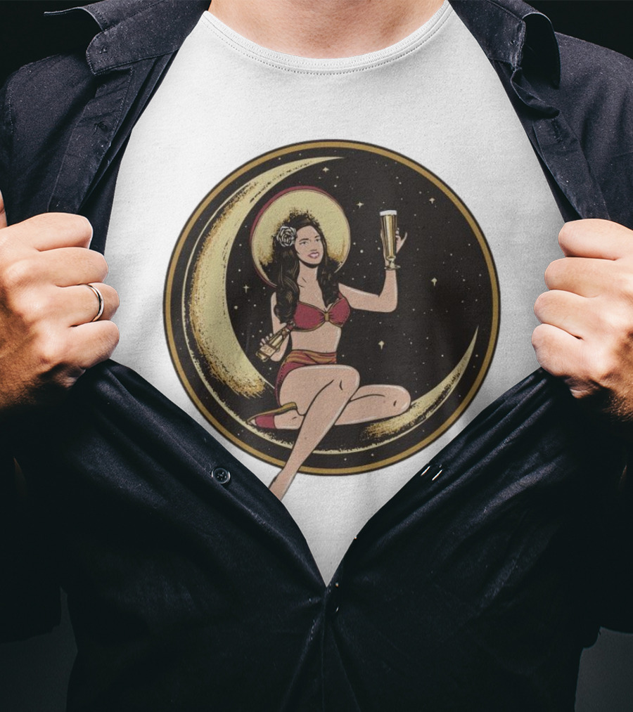 Moon Lady With Beer In Red Bikini Sitting On Crescent T-Shirt
