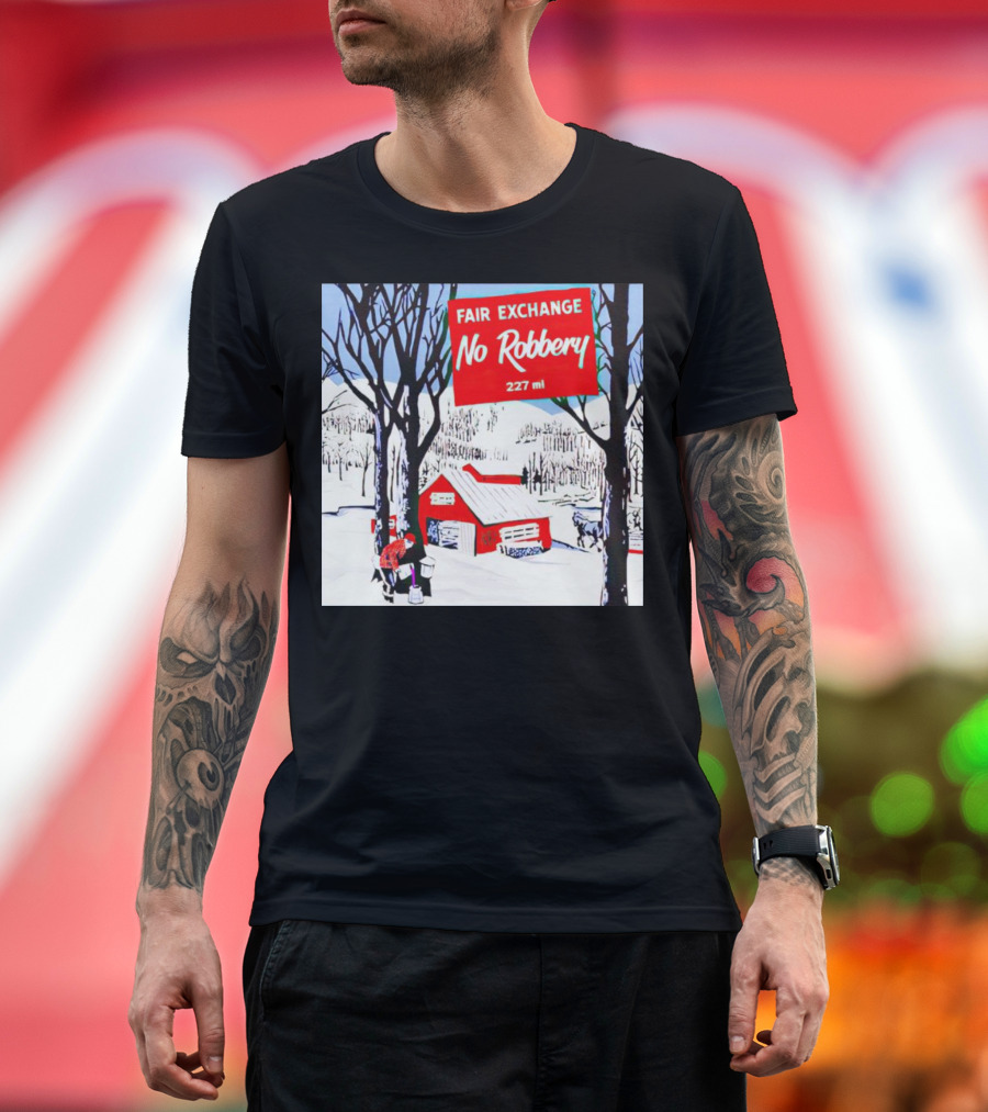 Fair Exchange No Robbery 227 ml Winter Scene with Red Barn T-Shirt
