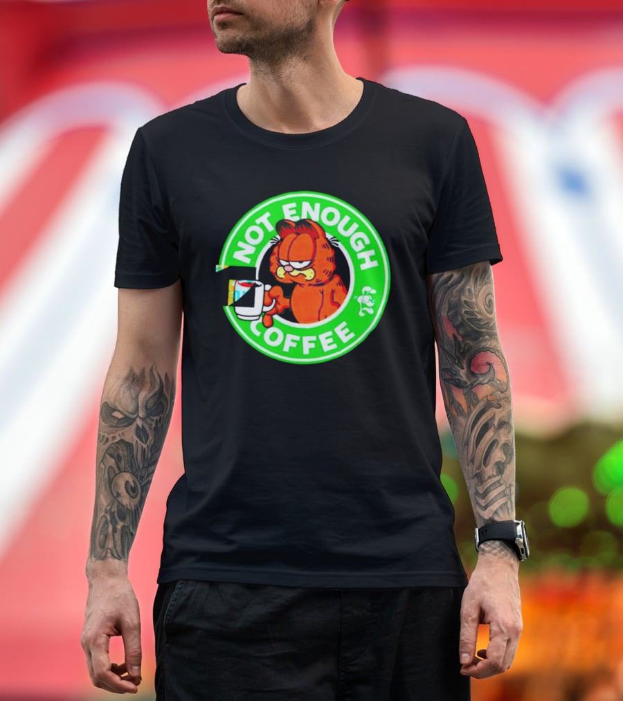 Garfield Not Enough Coffee Circular Green Badge Mood T-Shirt