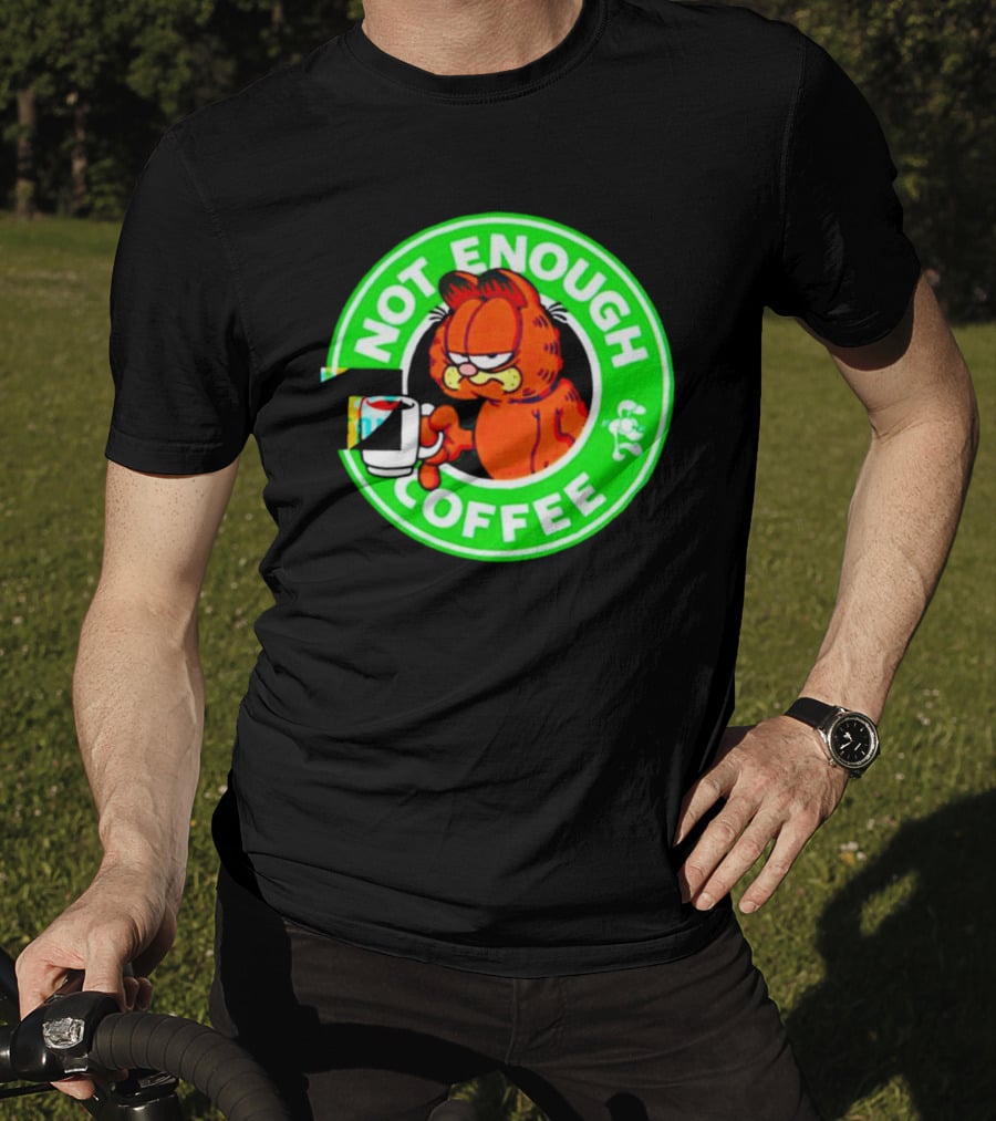 Garfield Not Enough Coffee Circular Green Badge Mood T-Shirt