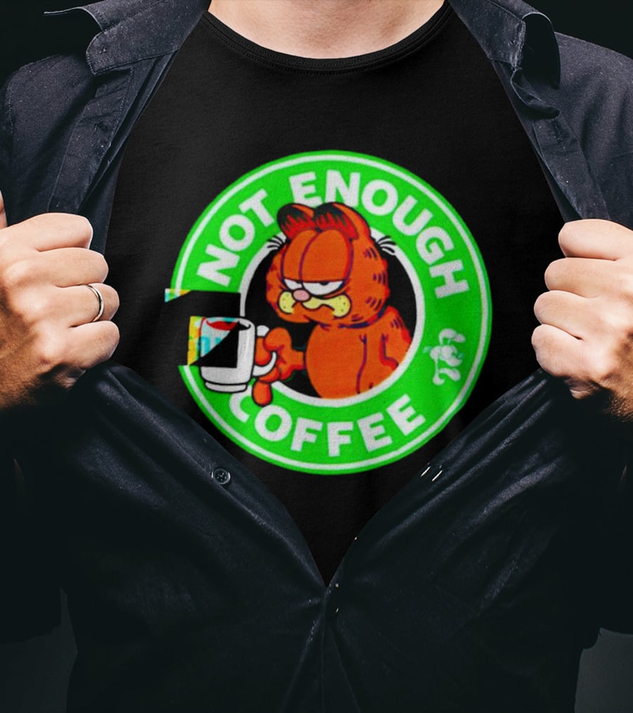 Garfield Not Enough Coffee Circular Green Badge Mood T-Shirt