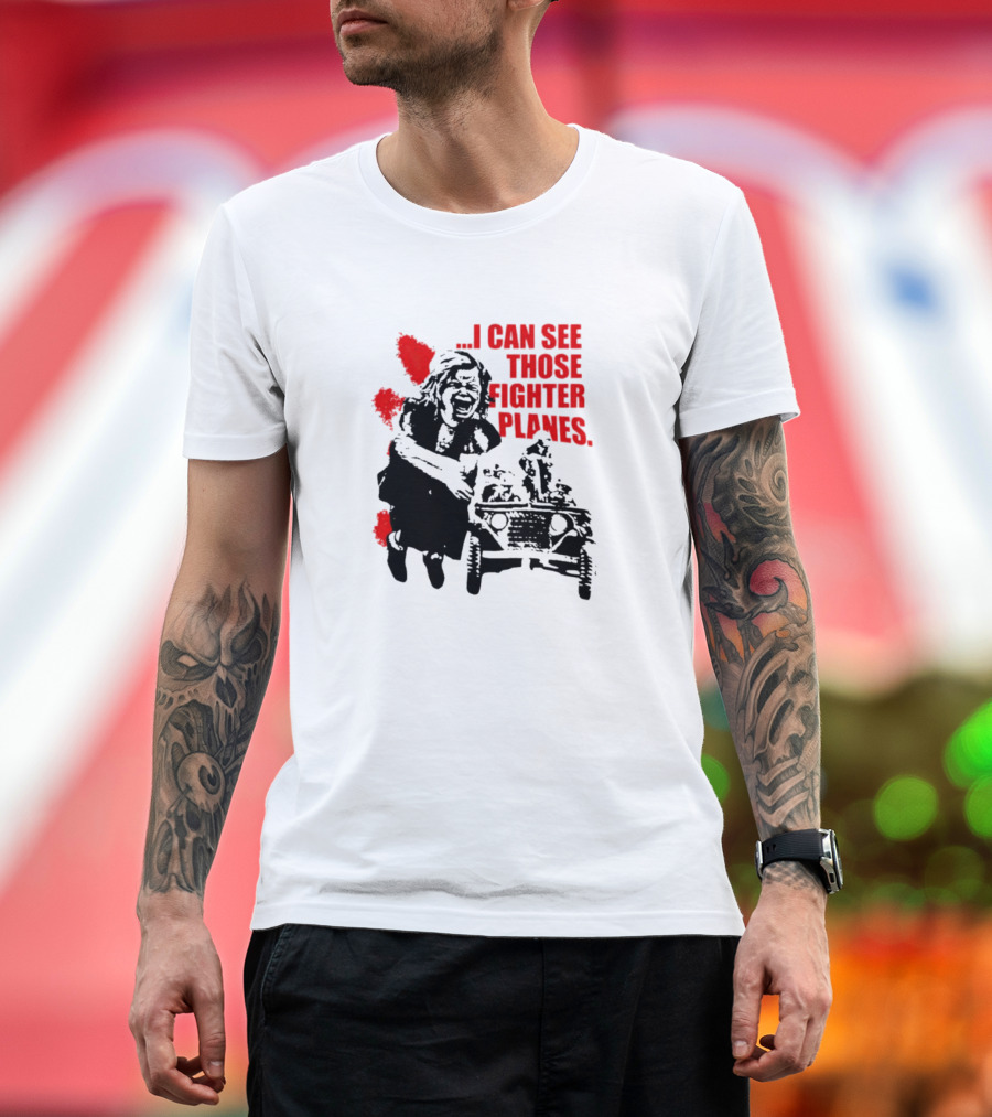 I Can See Those Fighter Planes Red Graffiti Style Jeep Rider T-Shirt