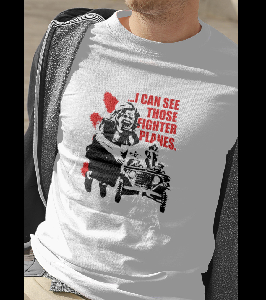 I Can See Those Fighter Planes Red Graffiti Style Jeep Rider T-Shirt