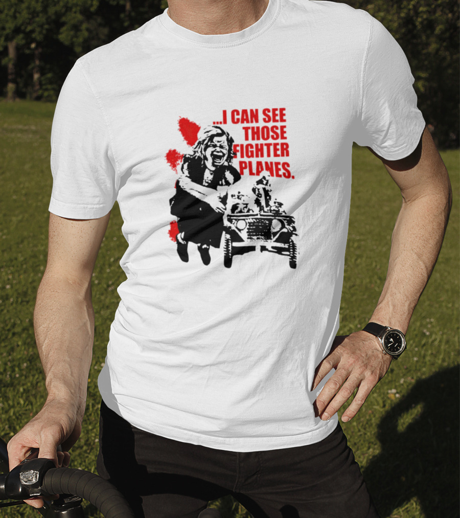 I Can See Those Fighter Planes Red Graffiti Style Jeep Rider T-Shirt