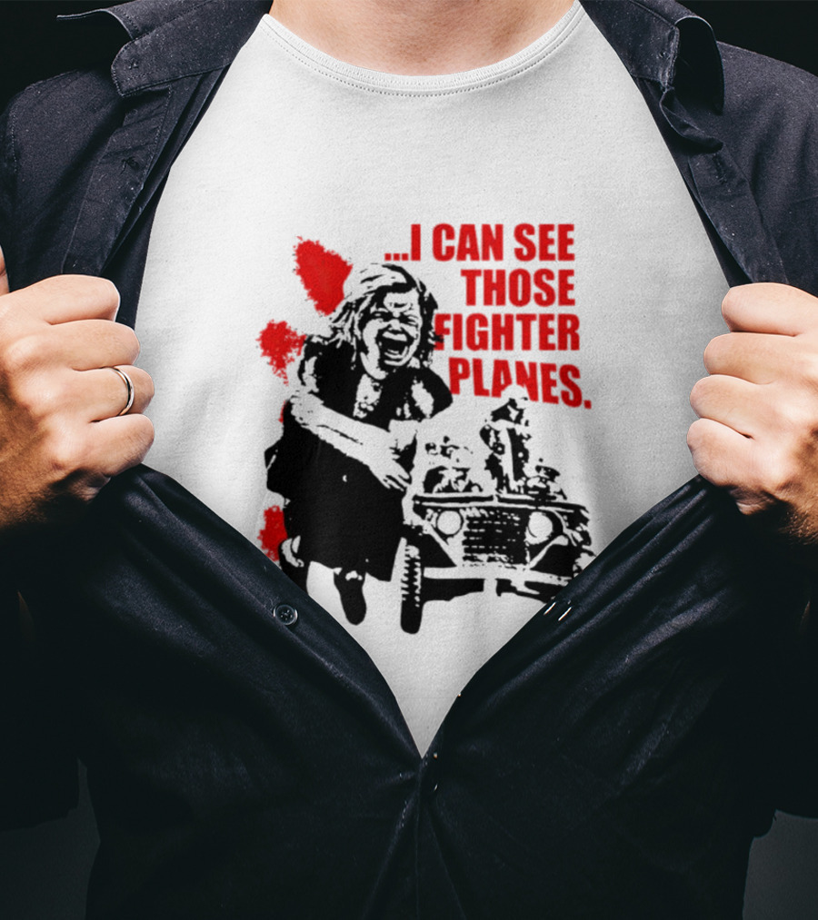 I Can See Those Fighter Planes Red Graffiti Style Jeep Rider T-Shirt