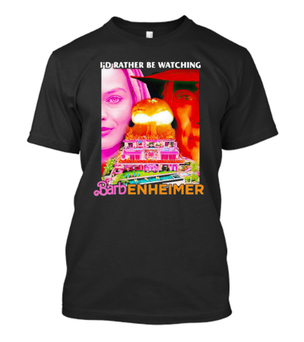 I'd Rather Be Watching Barbenheimer Explosion Villa Face Collage T-Shirt