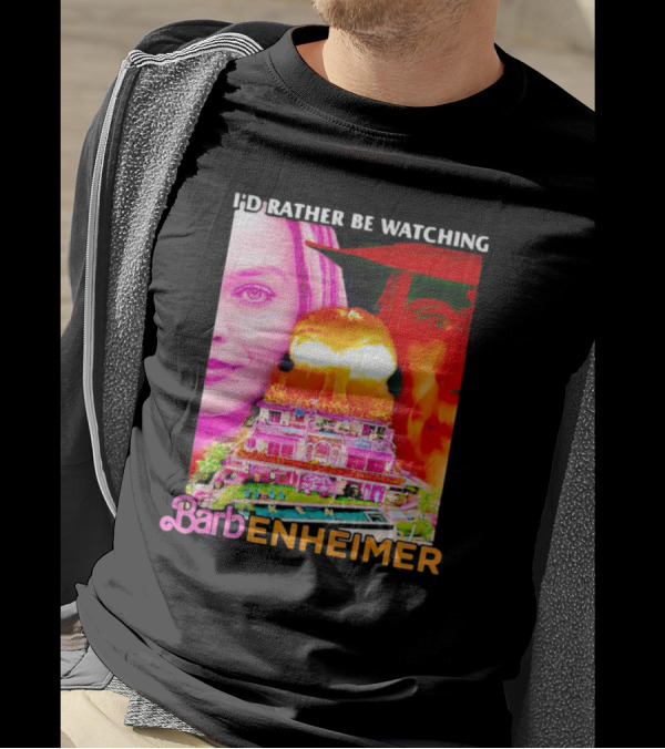 I'd Rather Be Watching Barbenheimer Explosion Villa Face Collage T-Shirt