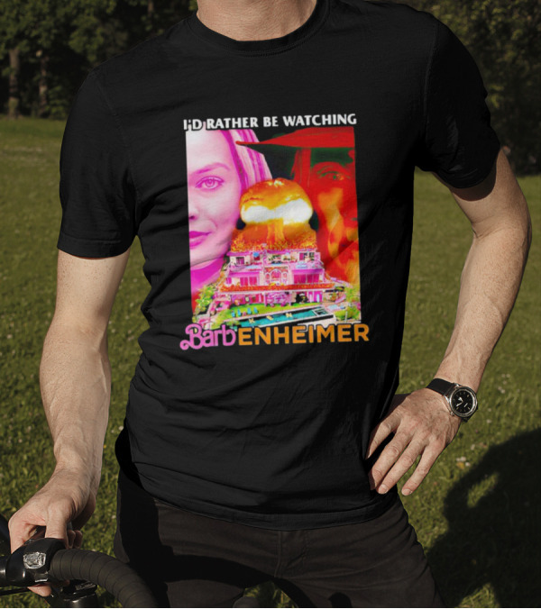 I'd Rather Be Watching Barbenheimer Explosion Villa Face Collage T-Shirt