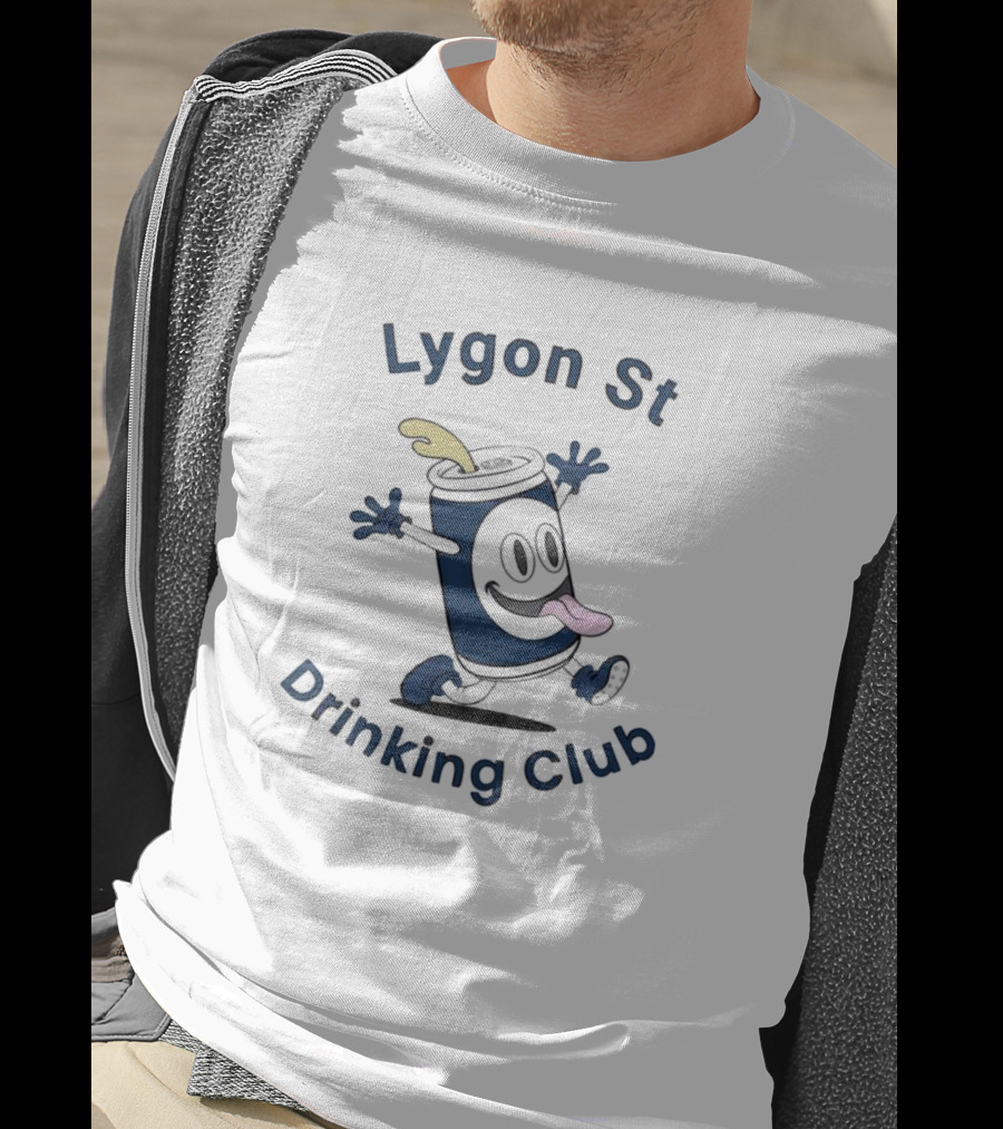 Lygon St Drinking Club Can Character With Playful Expression And Tongue Out T-Shirt