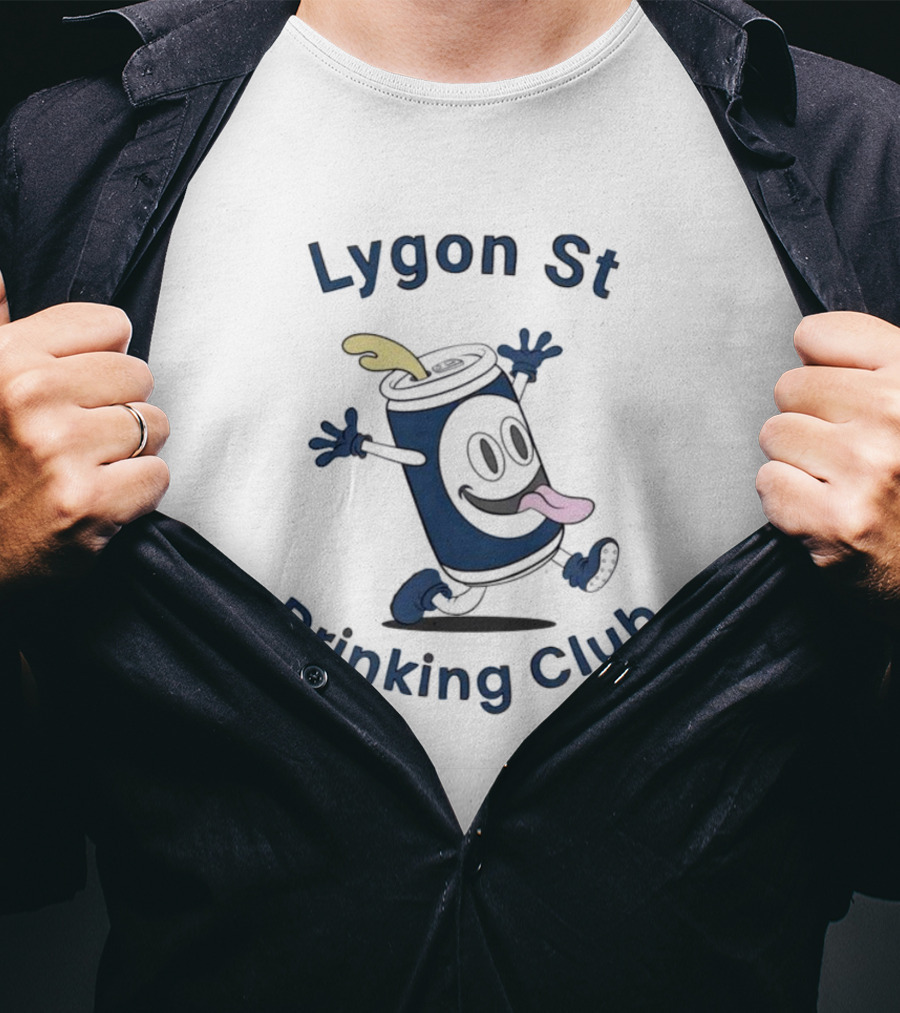 Lygon St Drinking Club Can Character With Playful Expression And Tongue Out T-Shirt