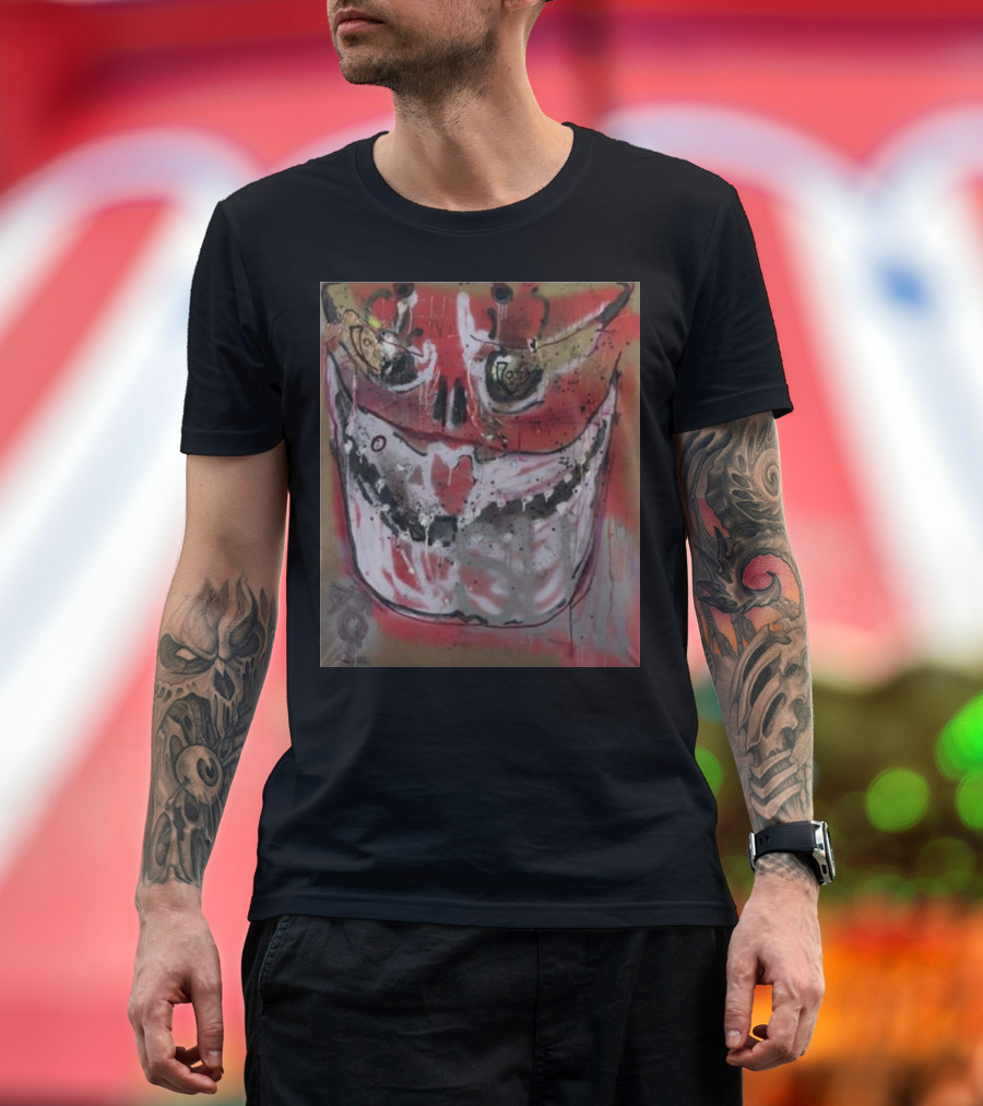 Arca1000000 ^3 Ss Grinning Skull Artwork with Splattered Colors T-Shirt