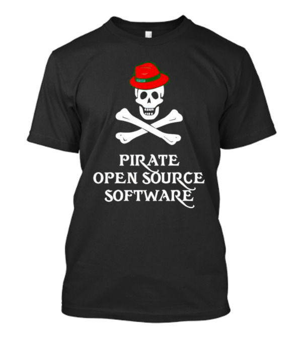 Pirate Open Source Software Skull And Crossbones With Red Hat T-Shirt