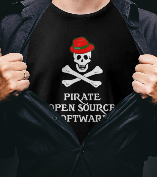 Pirate Open Source Software Skull And Crossbones With Red Hat T-Shirt