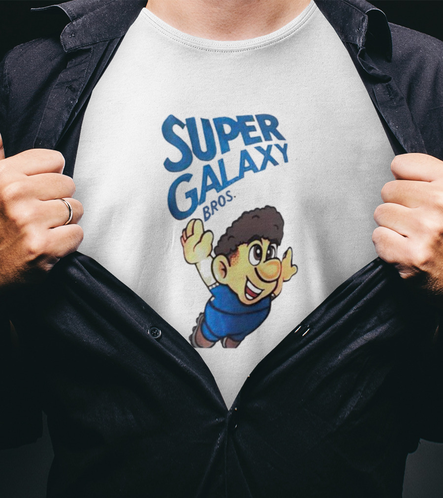 Super Galaxy Bros Flying Character In Blue T-Shirt