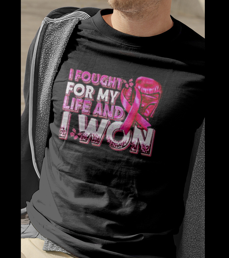 I Fought For My Life And I Won Pink Ribbon Boxing Glove Butterfly T-Shirt