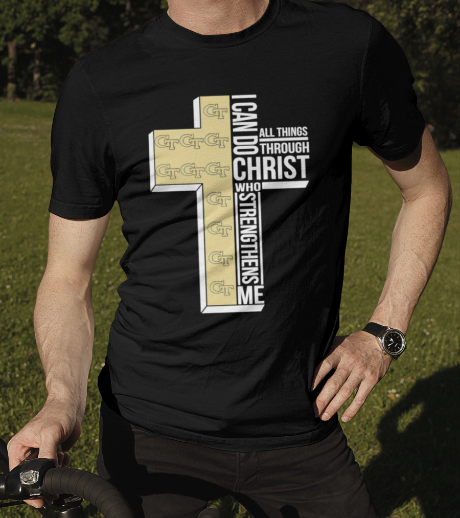 Georgia Tech Yellow Jackets GT Cross I Can Do All Things Through Christ Who Strengthens Me T-Shirt