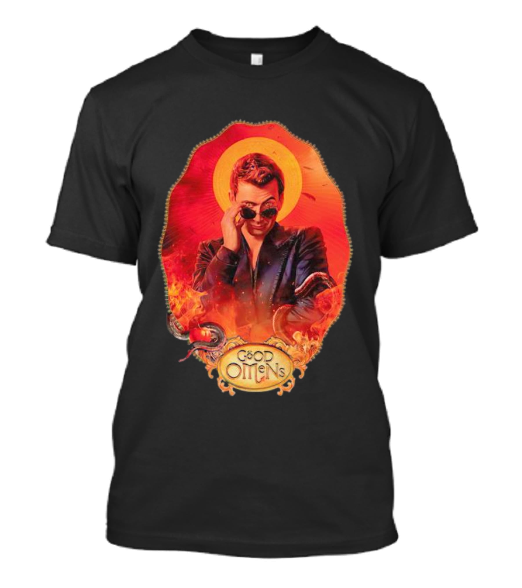 Good Omens Crowley With Flames And Serpent Halo T-Shirt