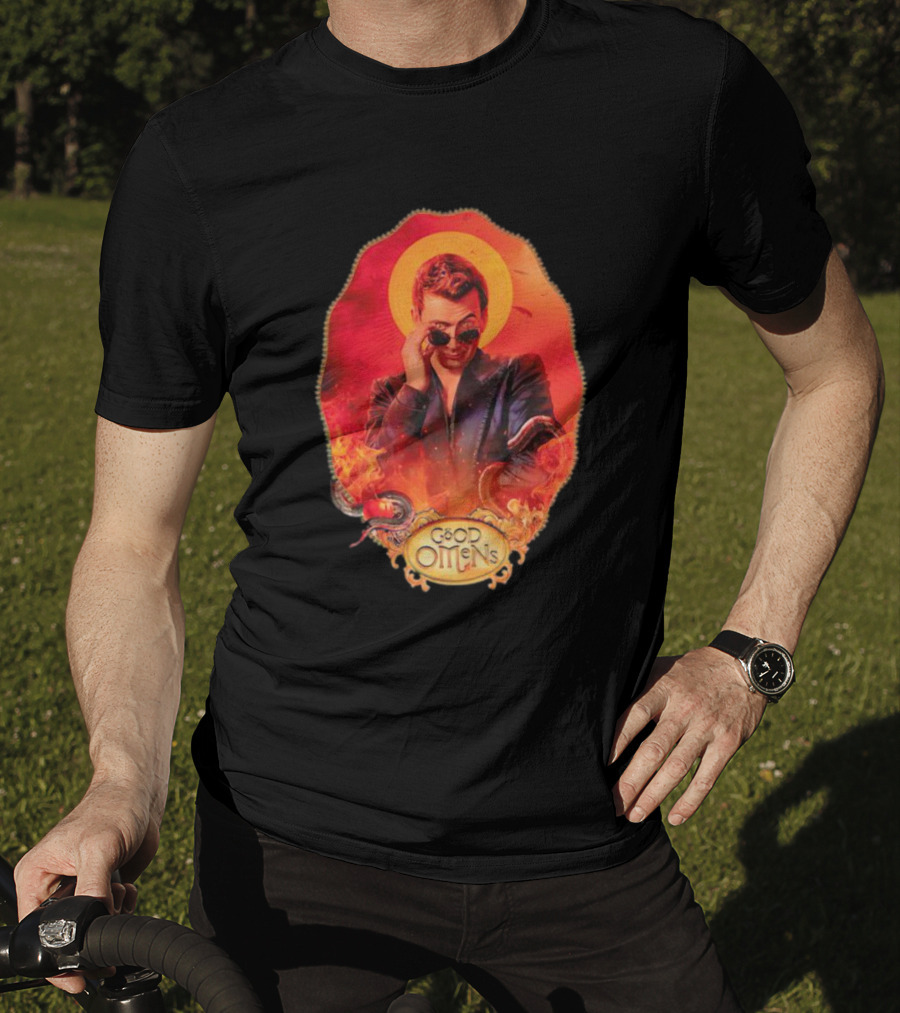 Good Omens Crowley With Flames And Serpent Halo T-Shirt