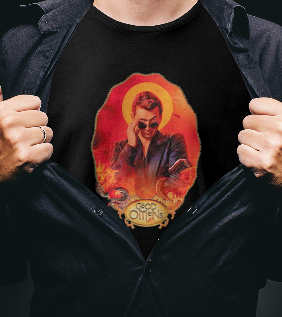 Good Omens Crowley With Flames And Serpent Halo T-Shirt