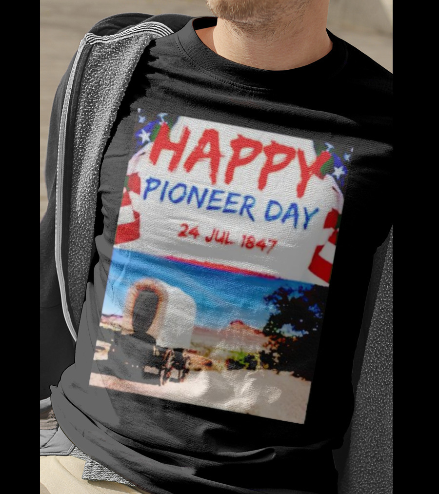 Happy Pioneer Day 24 Jul 1847 Covered Wagon Desert Scene T-Shirt