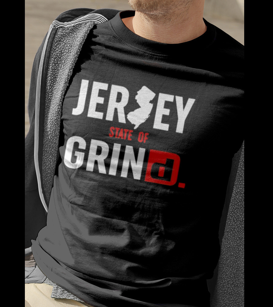 Jersey State Of Grind New Jersey Map Outline Typography T-Shirt