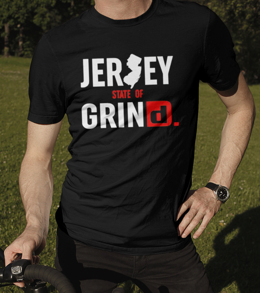 Jersey State Of Grind New Jersey Map Outline Typography T-Shirt